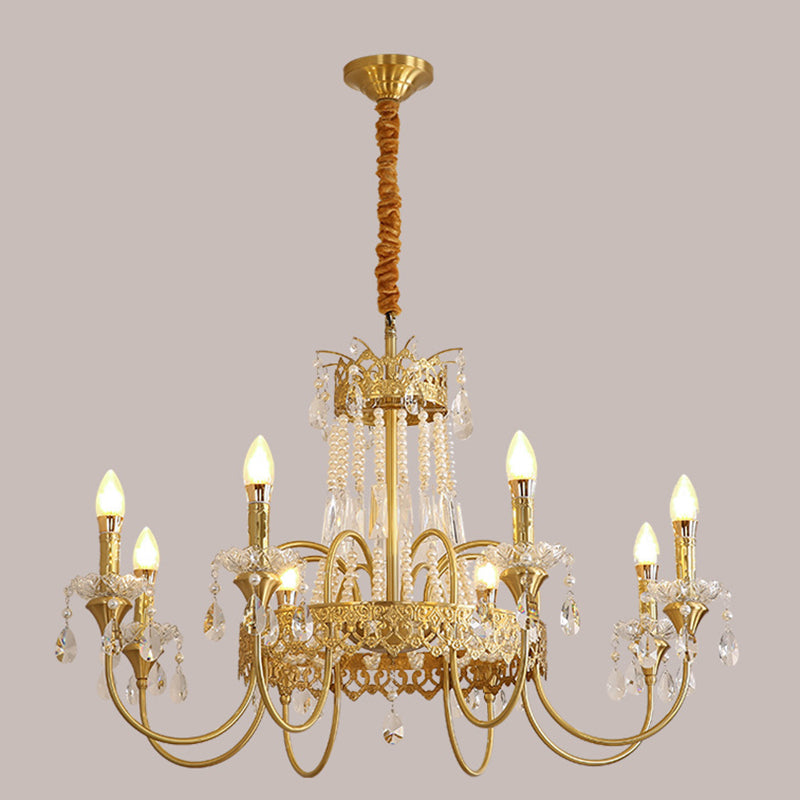 French Brass Crystal Candle Branch Chandelier