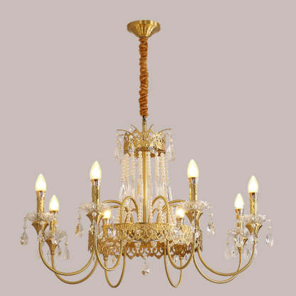 French Brass Crystal Candle Branch Chandelier