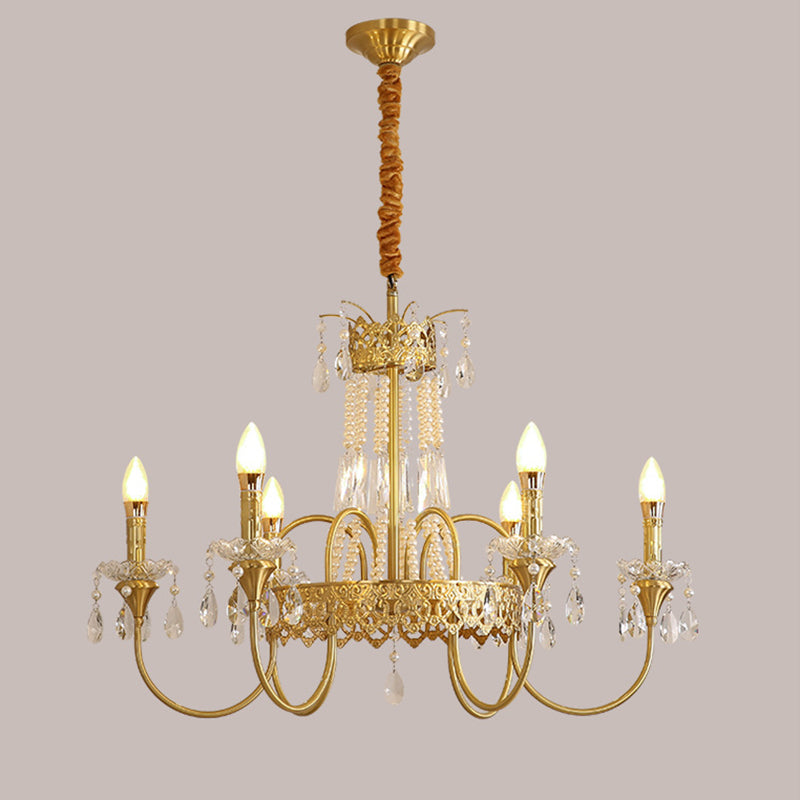 French Brass Crystal Candle Branch Chandelier