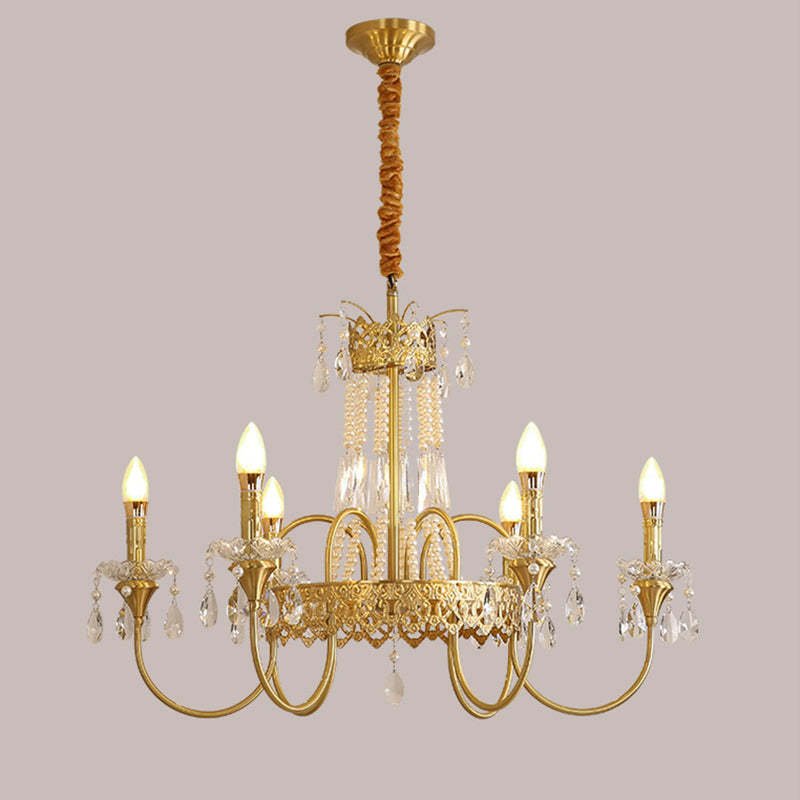 French Brass Crystal Candle Branch Chandelier