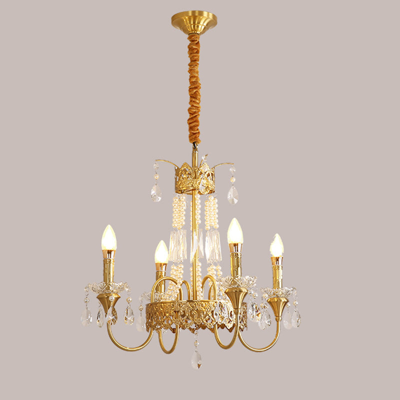 French Brass Crystal Candle Branch Chandelier
