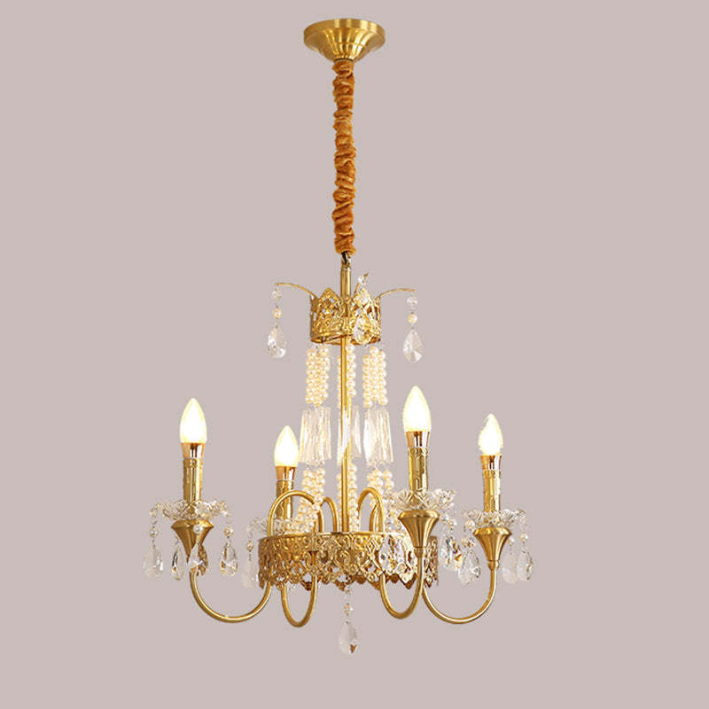 French Brass Crystal Candle Branch Chandelier
