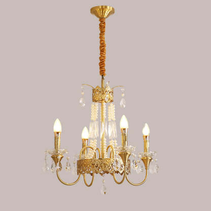 French Brass Crystal Candle Branch Chandelier