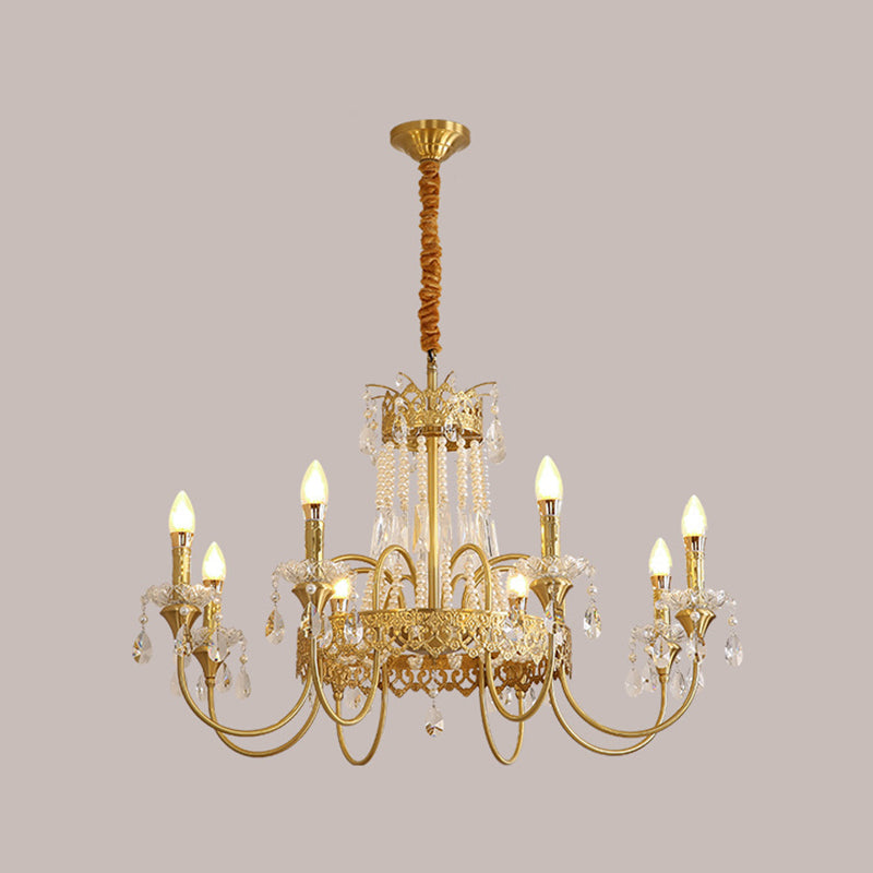 French Brass Crystal Candle Branch Chandelier