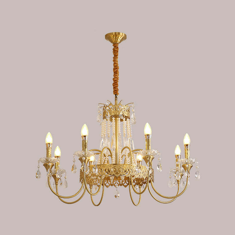 French Brass Crystal Candle Branch Chandelier