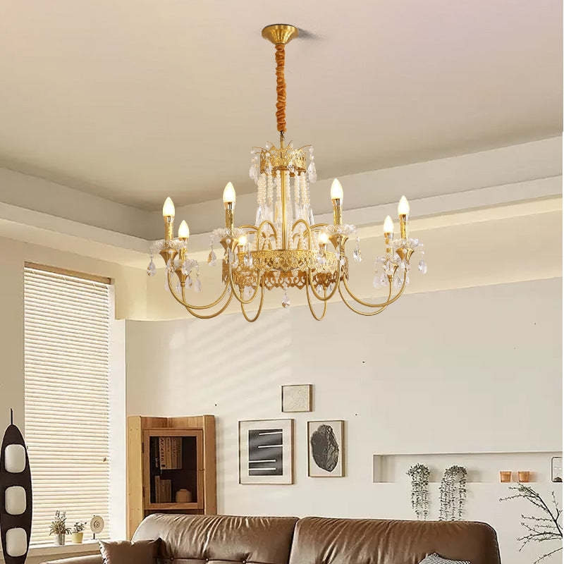 French Brass Crystal Candle Branch Chandelier — 4 / 220V-240V For UK/AU