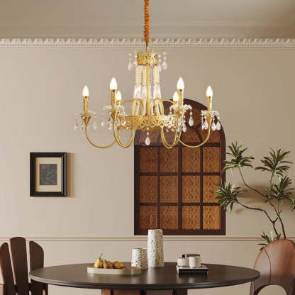 French Brass Crystal Candle Branch Chandelier