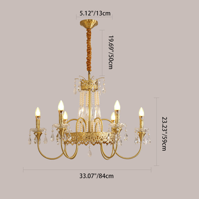 French Brass Crystal Candle Branch Chandelier — 8 / 110V-120V For US/CA