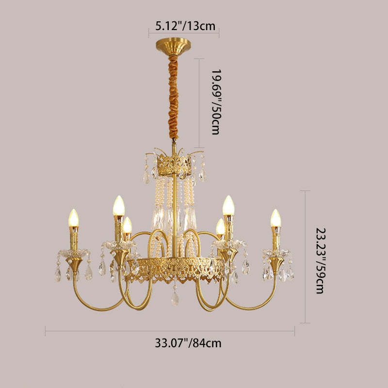 French Brass Crystal Candle Branch Chandelier — 8 / 110V-120V For US/CA