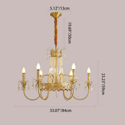 French Brass Crystal Candle Branch Chandelier — 8 / 110V-120V For US/CA