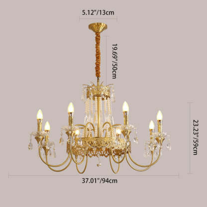 French Brass Crystal Candle Branch Chandelier — 8 / 220V-240V For UK/AU