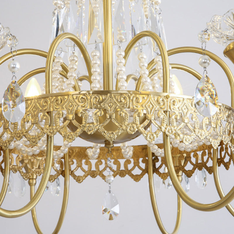 French Brass Crystal Candle Branch Chandelier