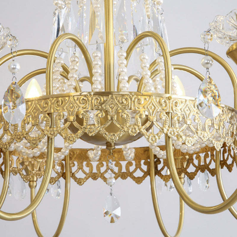 French Brass Crystal Candle Branch Chandelier