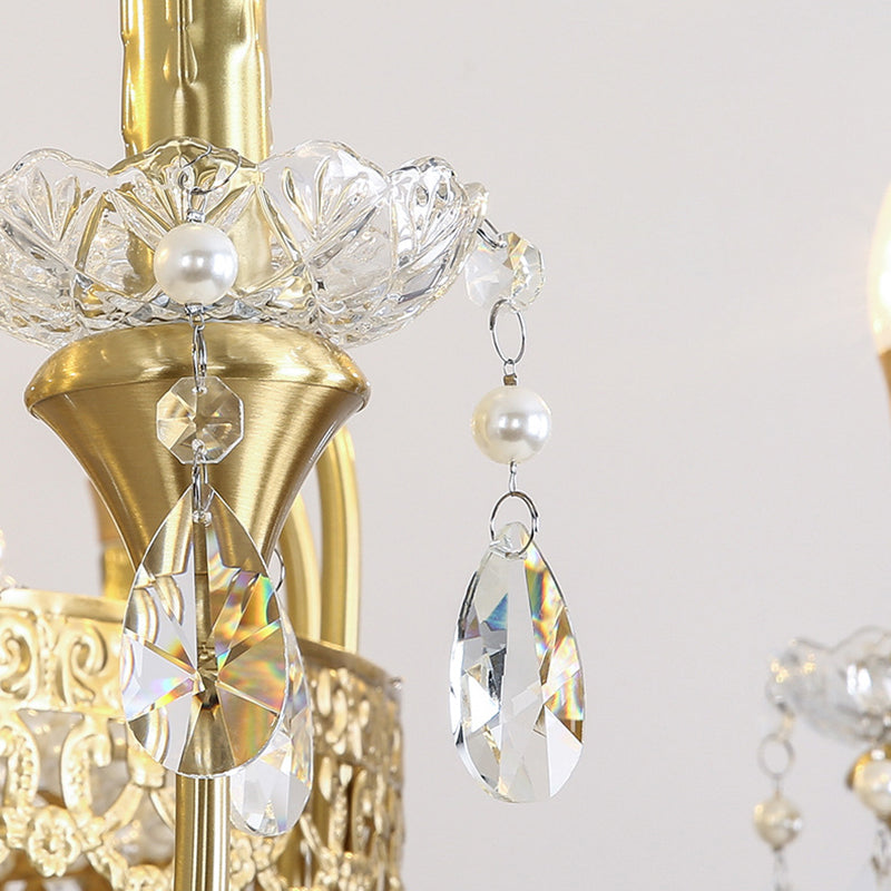 French Brass Crystal Candle Branch Chandelier