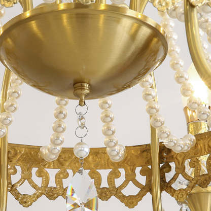 French Brass Crystal Candle Branch Chandelier