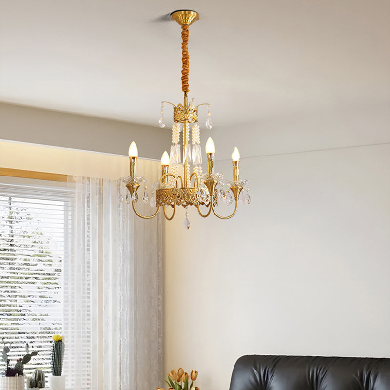 French Brass Crystal Candle Branch Chandelier — 4 / 110V-120V For US/CA
