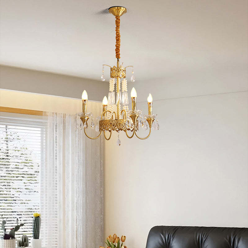 French Brass Crystal Candle Branch Chandelier — 4 / 110V-120V For US/CA