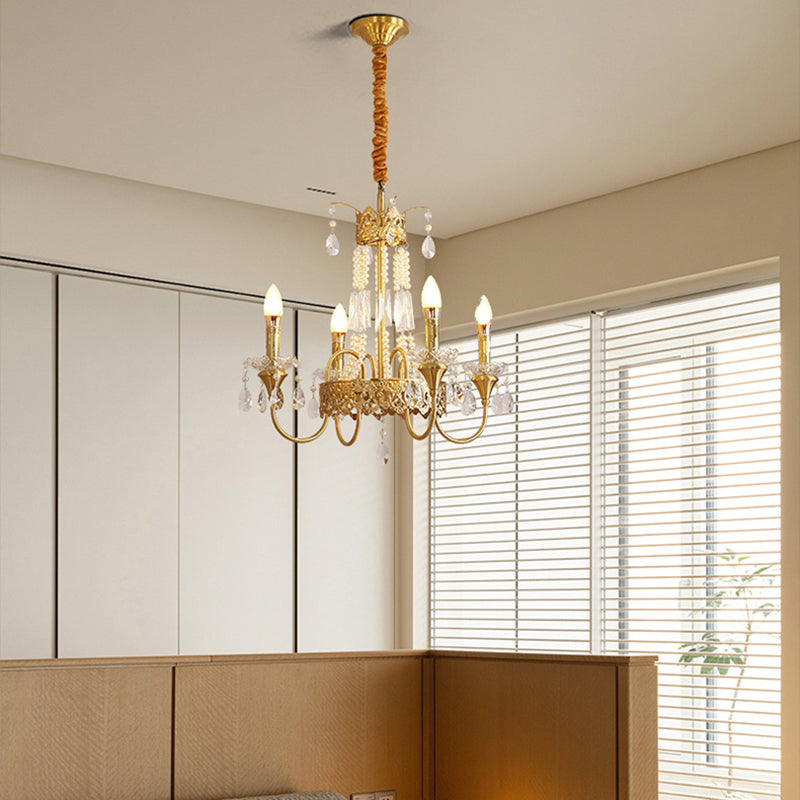 French Brass Crystal Candle Branch Chandelier — 6 / 110V-120V For US/CA