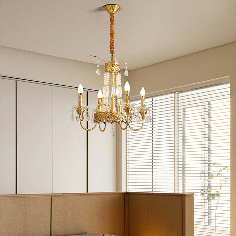 French Brass Crystal Candle Branch Chandelier — 6 / 110V-120V For US/CA