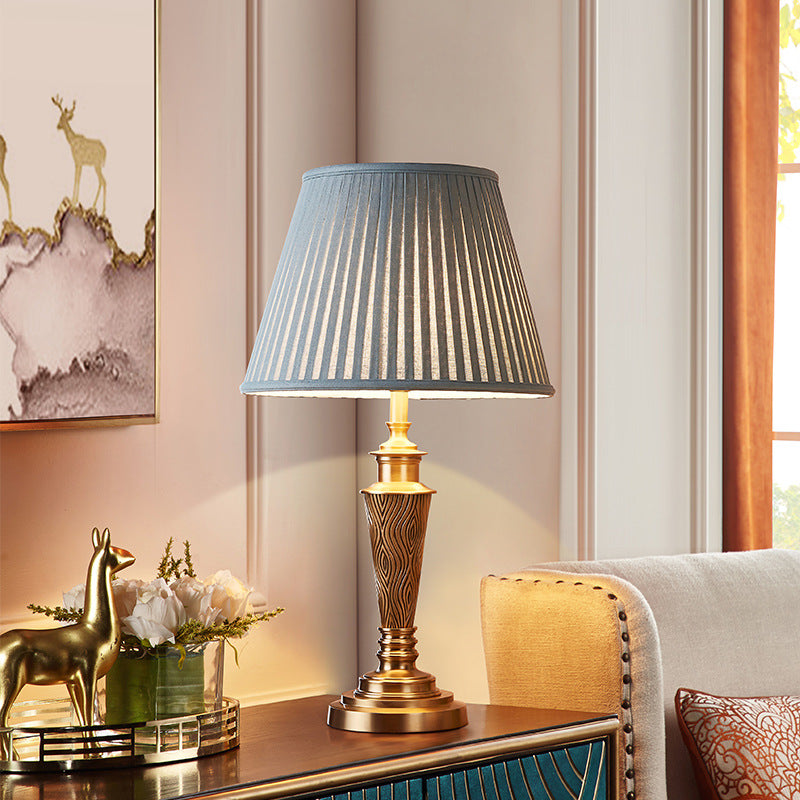 Traditional Rustic Brass Fabric Round Lamp
