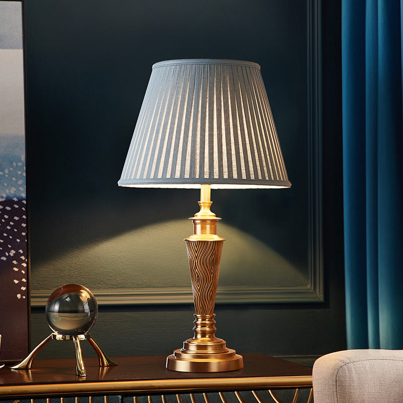 Traditional Rustic Brass Fabric Round Lamp