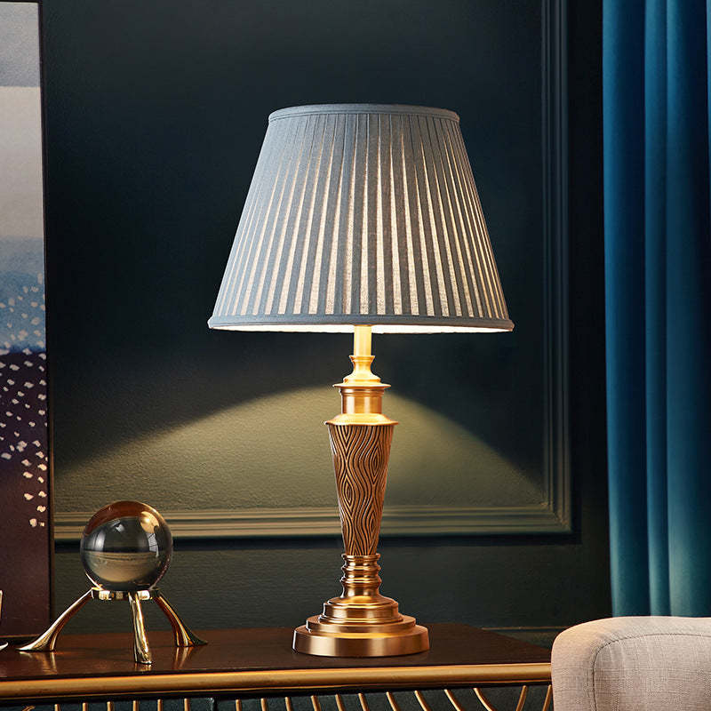 Traditional Rustic Brass Fabric Round Lamp
