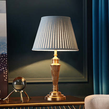 Traditional Rustic Brass Fabric Round Lamp