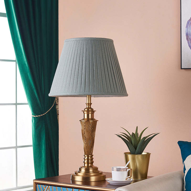 Traditional Rustic Brass Fabric Round Lamp — Dimmer Switch / 110V-120V For US/CA