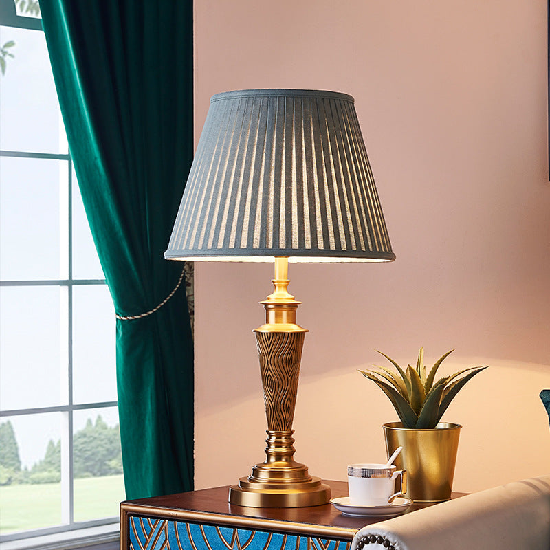 Traditional Rustic Brass Fabric Round Lamp — Push Button Switch / 220V-240V For UK/AU