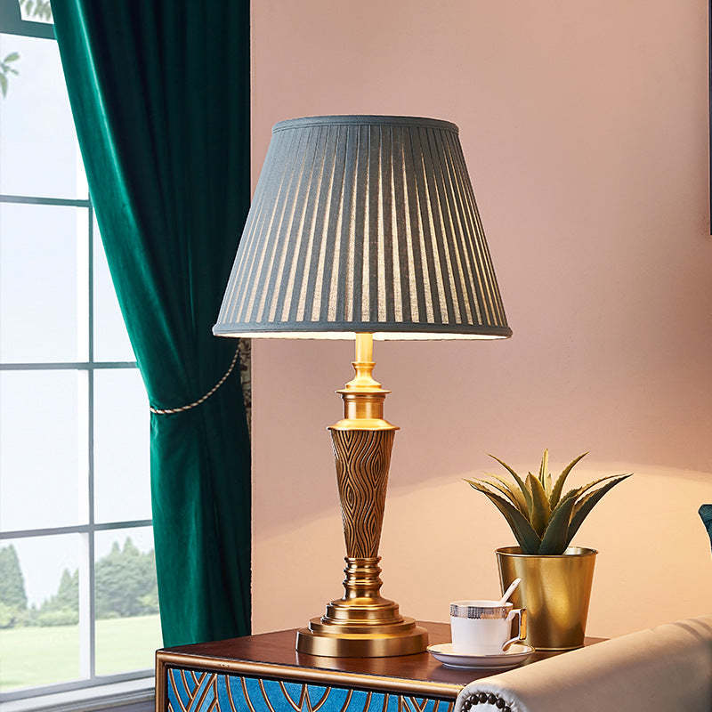 Traditional Rustic Brass Fabric Round Lamp — Push Button Switch / 220V-240V For UK/AU