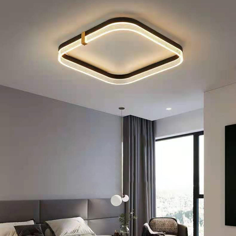Modern Aluminum Acrylic Geometric LED Flush Mount Light — Square / White Light (5000K) / Black - 110V-120V For US/CA