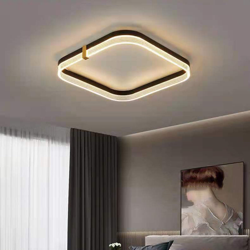 Modern Aluminum Acrylic Geometric LED Flush Mount Light — Round / Warm Light (3000K) / Black - 110V-120V For US/CA
