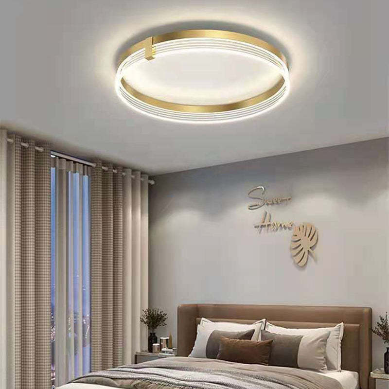 Modern Aluminum Acrylic Geometric LED Flush Mount Light — Round / Infinitely Dimmable / Gold - 110V-120V For US/CA