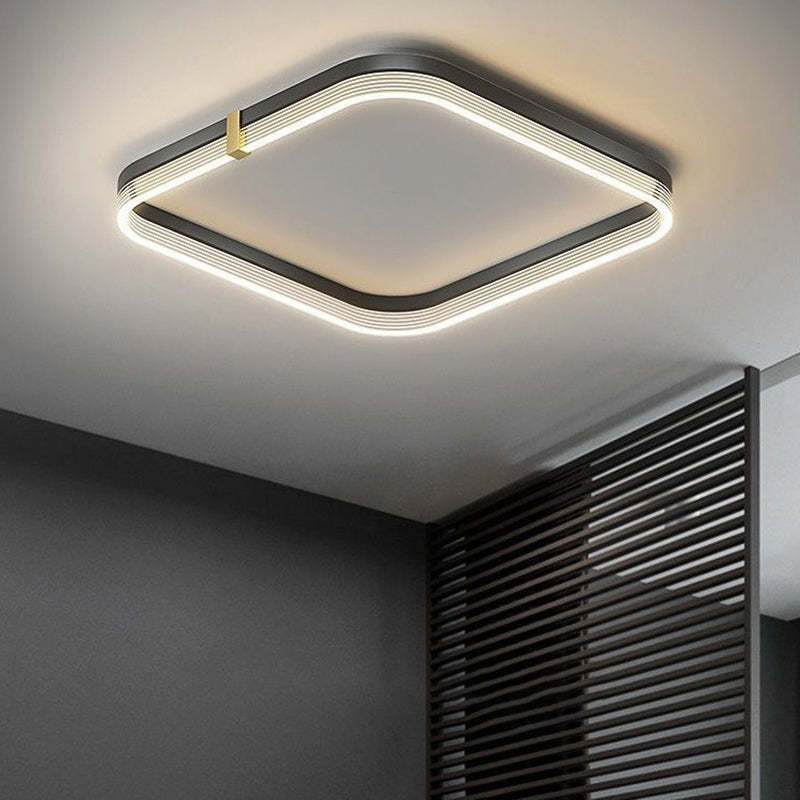 Modern Aluminum Acrylic Geometric LED Flush Mount Light — Round / White Light (5000K) / Black - 110V-120V For US/CA