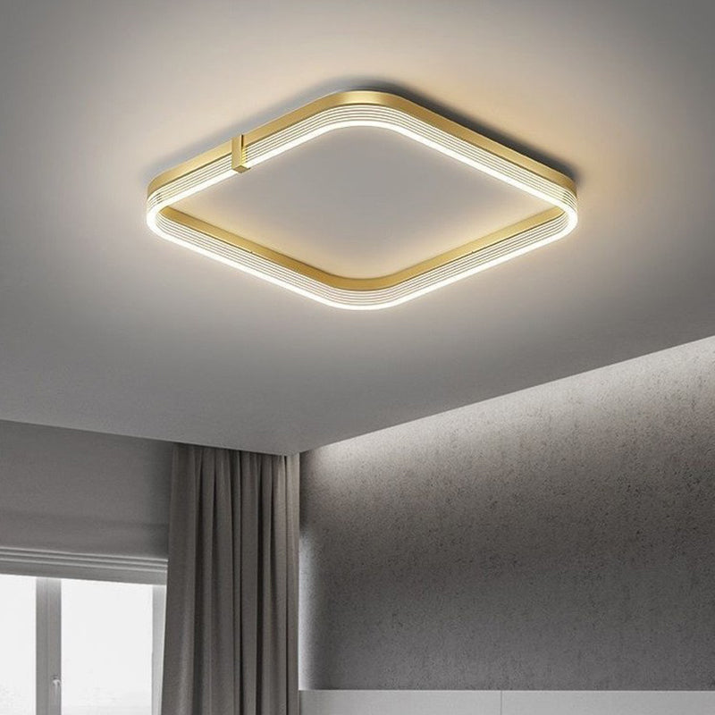 Modern Aluminum Acrylic Geometric LED Flush Mount Light — Square / White Light (5000K) / Gold - 110V-120V For US/CA
