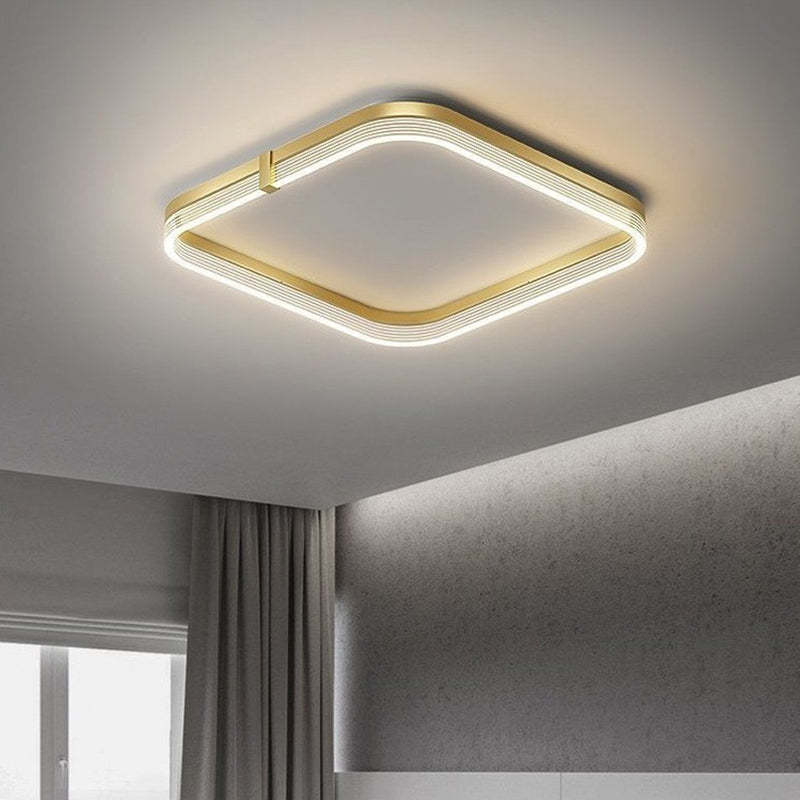 Modern Aluminum Acrylic Geometric LED Flush Mount Light — Square / White Light (5000K) / Gold - 110V-120V For US/CA