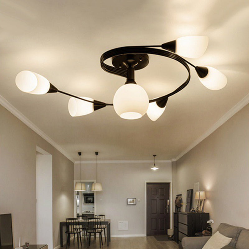 Bud 6-light glass semi-flush mount light for hallway — Matte Black / 4-Light / 220V-240V (UK/AU