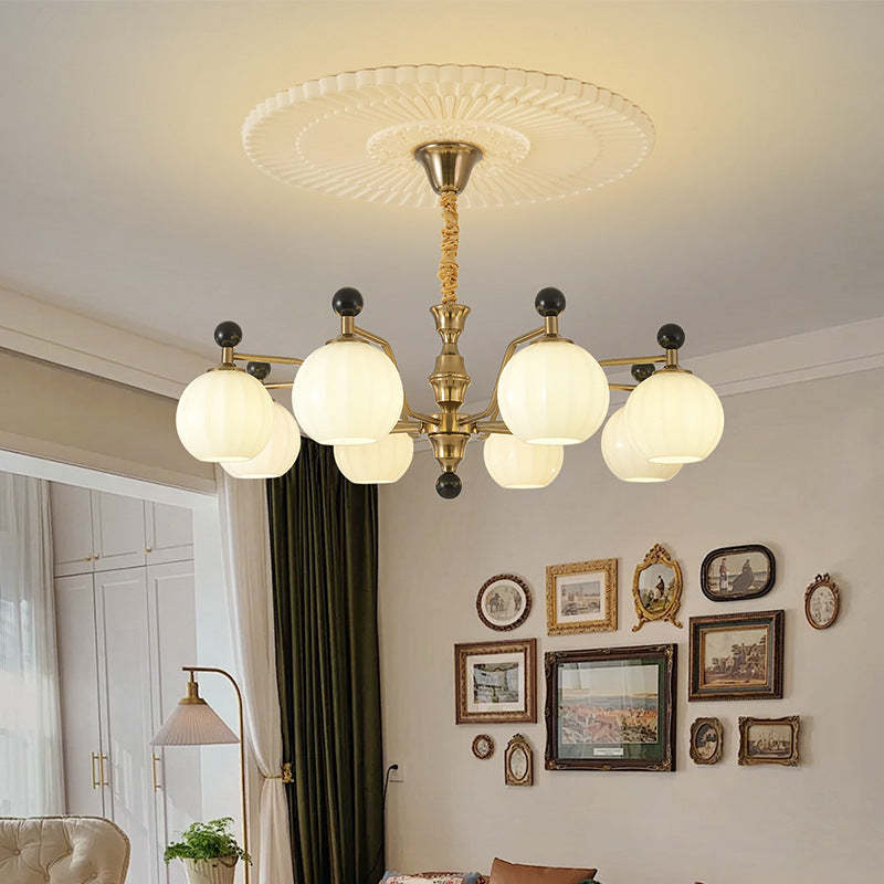 Chinese Glass Solid Wood Iron Copper Branching Chandelier
