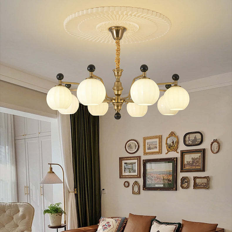Chinese Glass Solid Wood Iron Copper Branching Chandelier