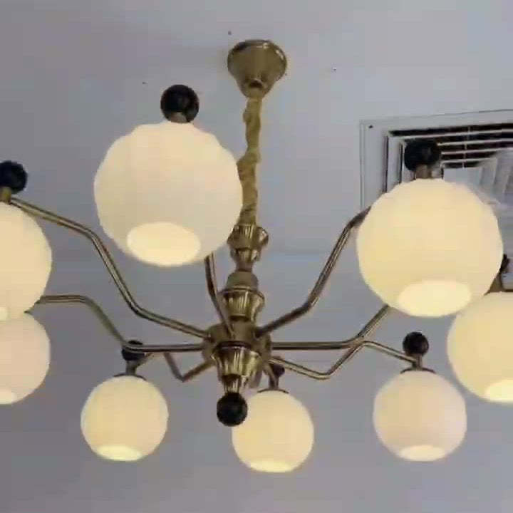 Chinese Glass Solid Wood Iron Copper Branching Chandelier