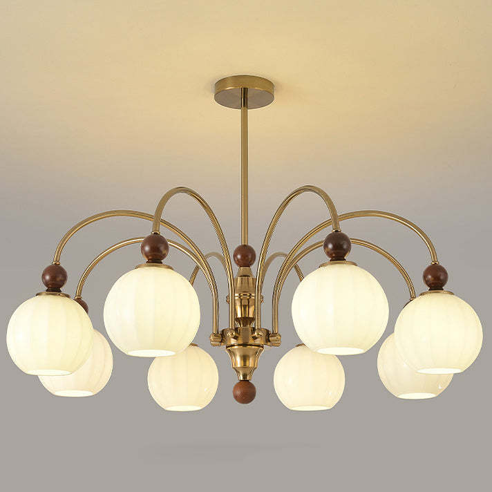 Chinese Glass Solid Wood Iron Copper Branching Chandelier
