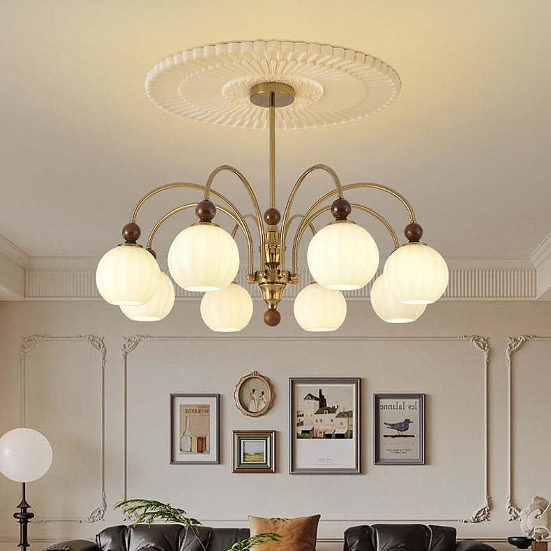 Chinese Glass Solid Wood Iron Copper Branching Chandelier