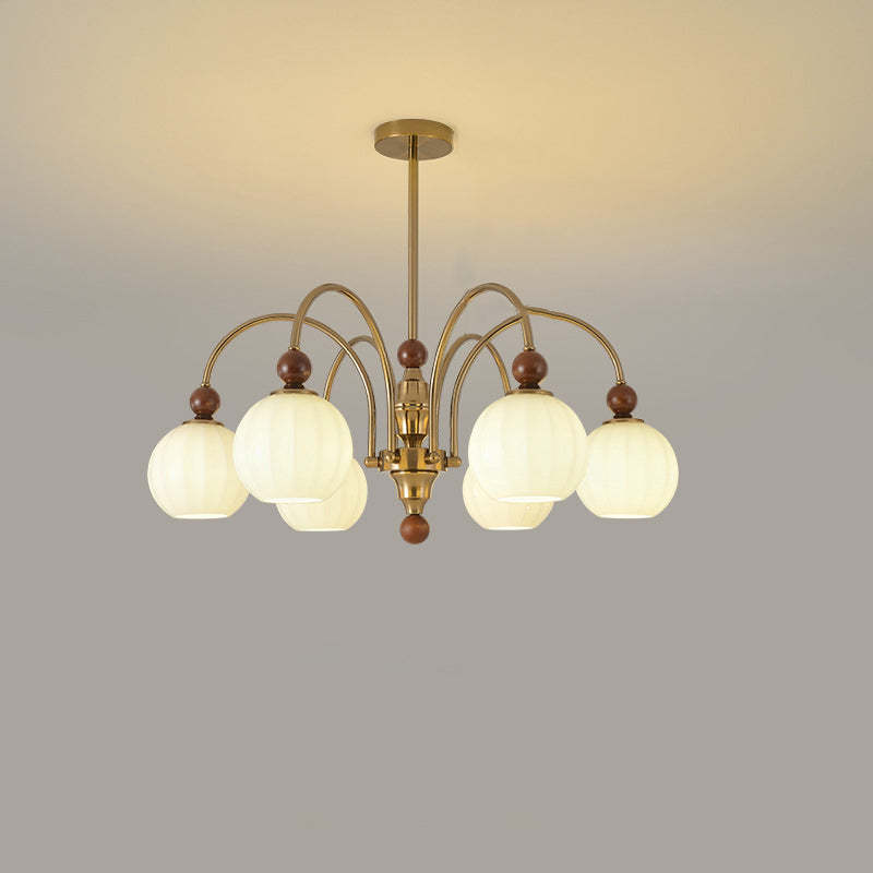Chinese Glass Solid Wood Iron Copper Branching Chandelier