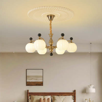 Chinese Glass Solid Wood Iron Copper Branching Chandelier