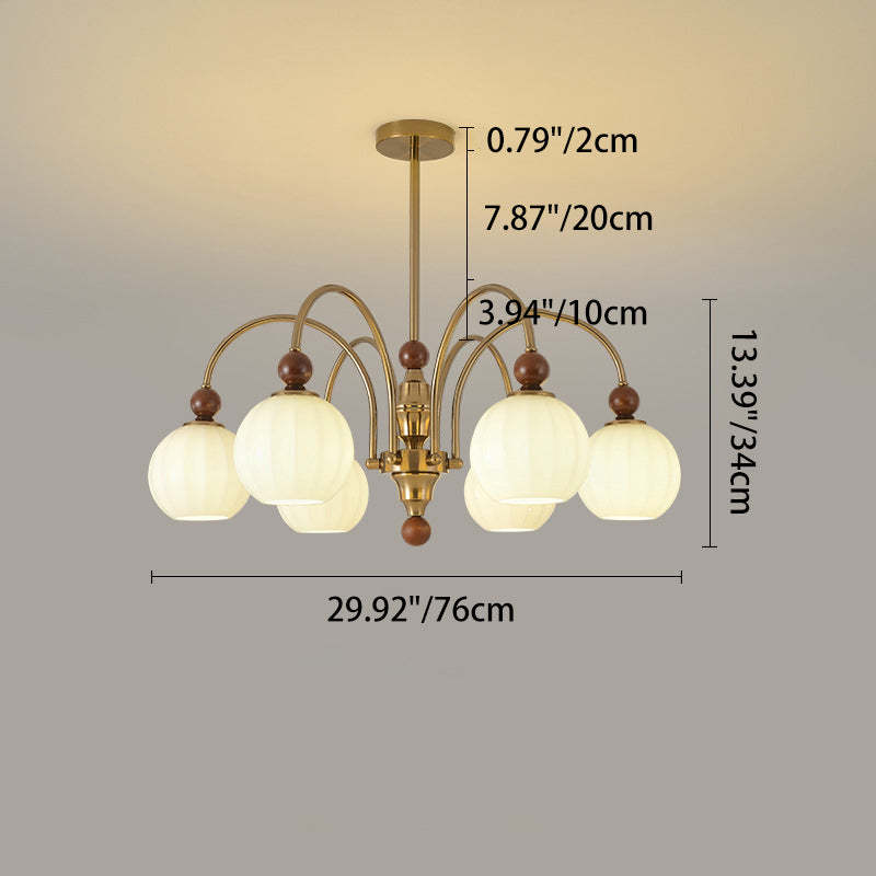 Chinese Glass Solid Wood Iron Copper Branching Chandelier