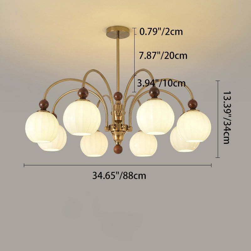 Chinese Glass Solid Wood Iron Copper Branching Chandelier