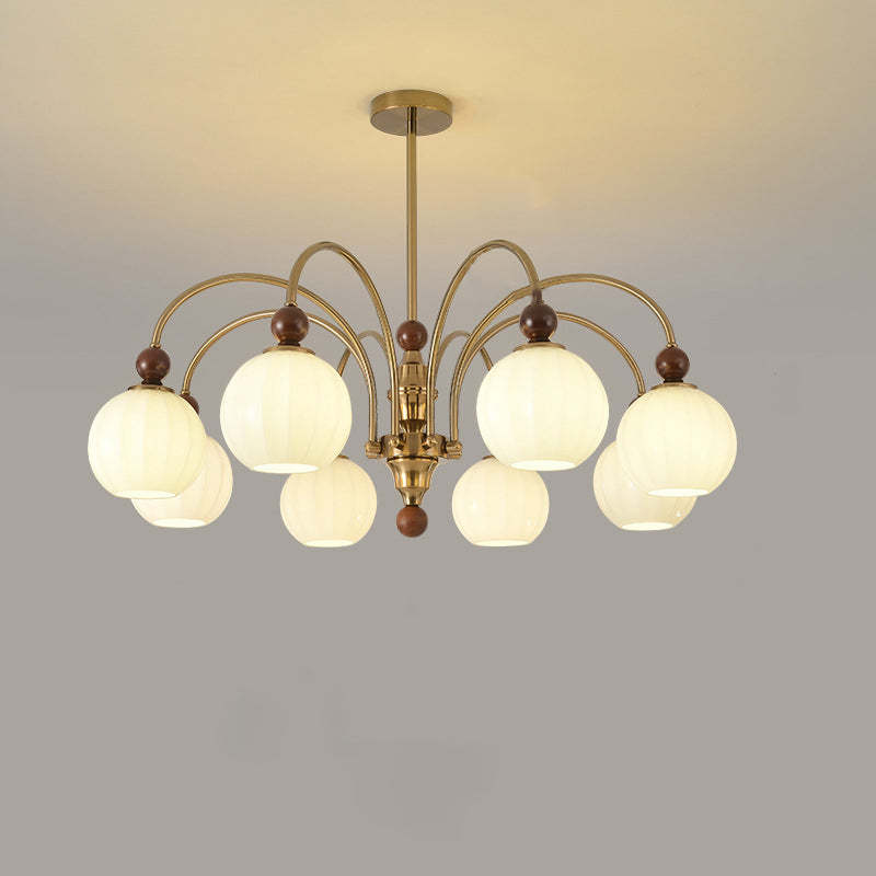 Chinese Glass Solid Wood Iron Copper Branching Chandelier
