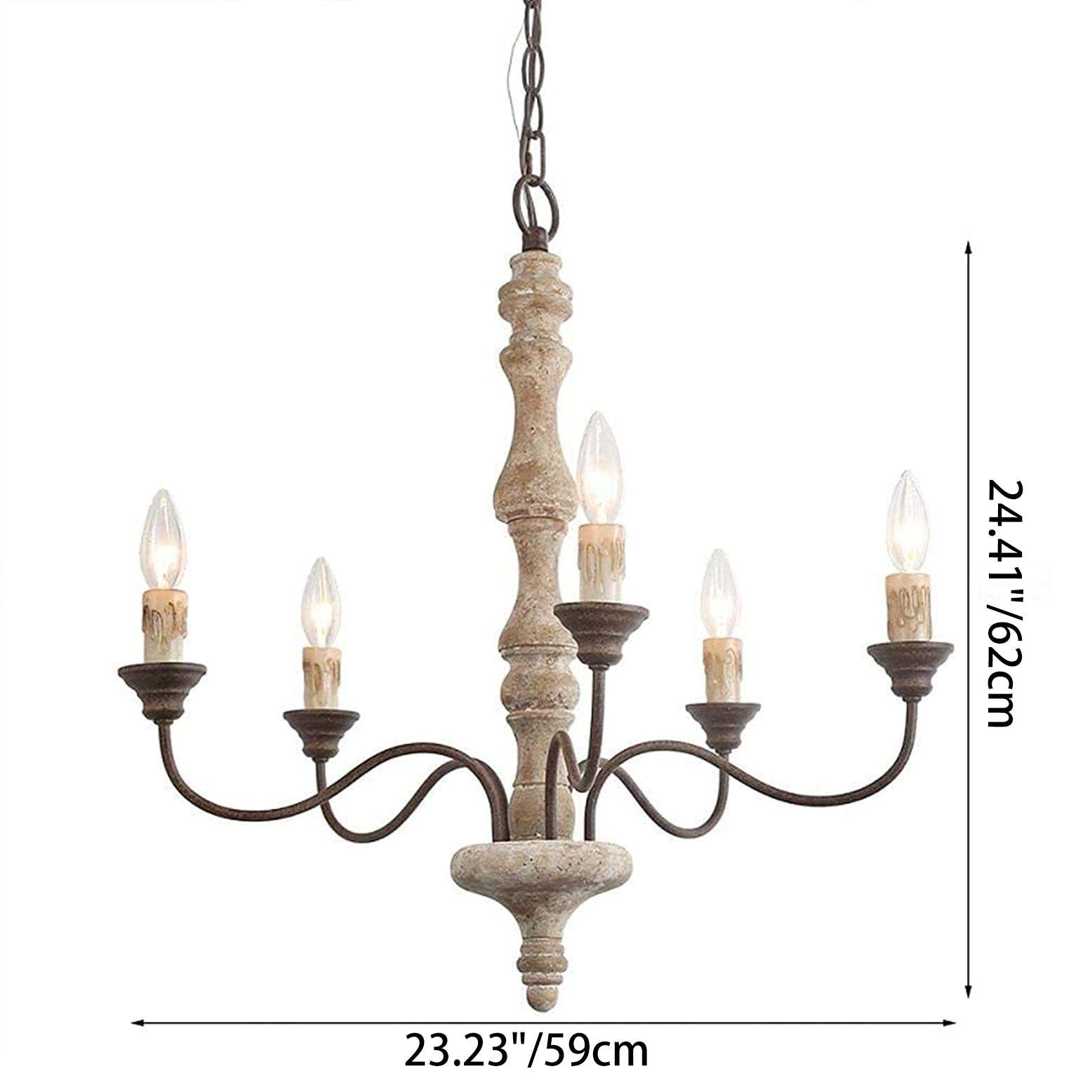 Traditional Farmhouse Wood Iron Curved Branch Chandelier