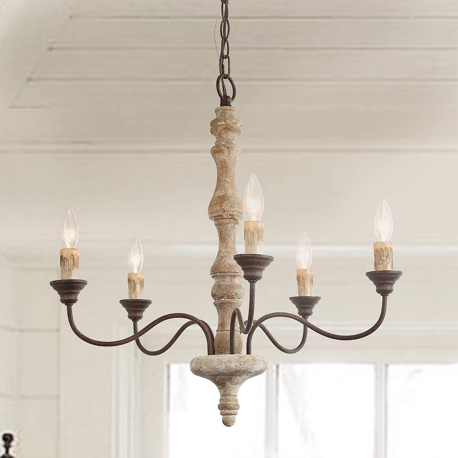 Traditional Farmhouse Wood Iron Curved Branch Chandelier — 220V-240V For UK/AU