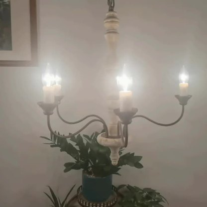 Traditional Farmhouse Wood Iron Curved Branch Chandelier